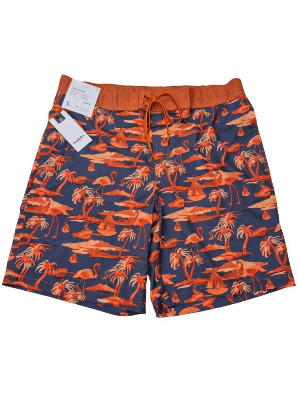 Goodfellow & Co Mens 9 Inseam Flamingo Print Swim Trunks Sz L Quick Dry Lined